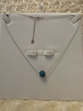 Silver Necklace with Teal Crystal Pavé Pendant